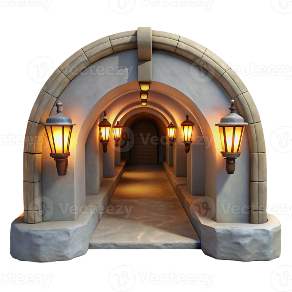 dramatic artistic Underground Tunnel Isolated with Artificial Lighting high resolution png