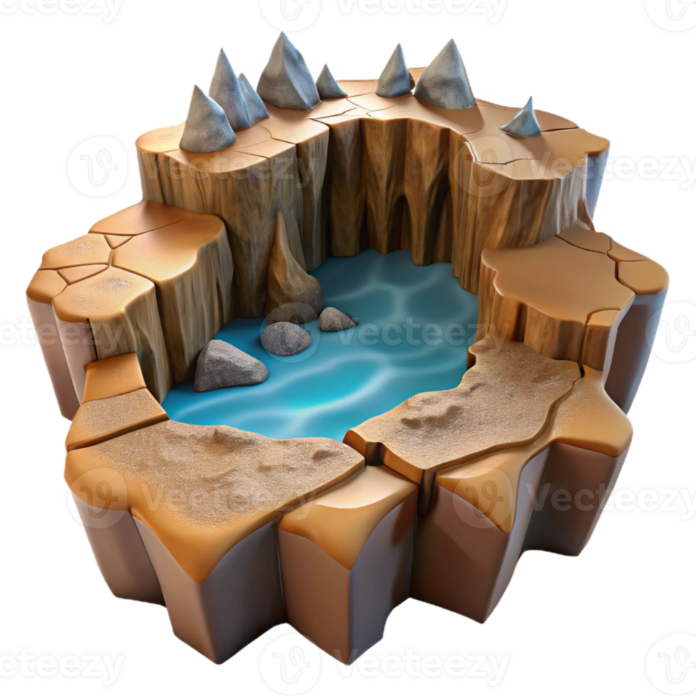 magnificent artistic Underground River Through Cracked Rock Cutout detailed png