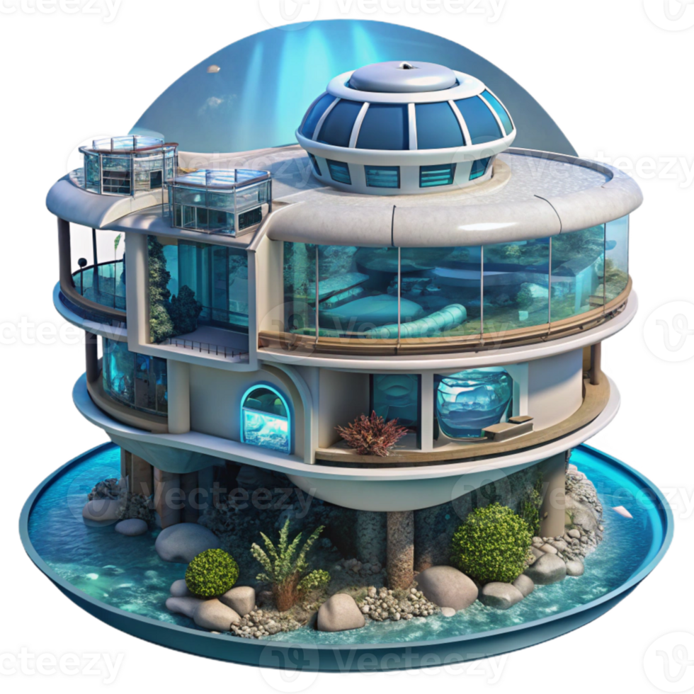 vibrant artistic Underwater City Hotel with Panoramic Views Transparent high resolution png