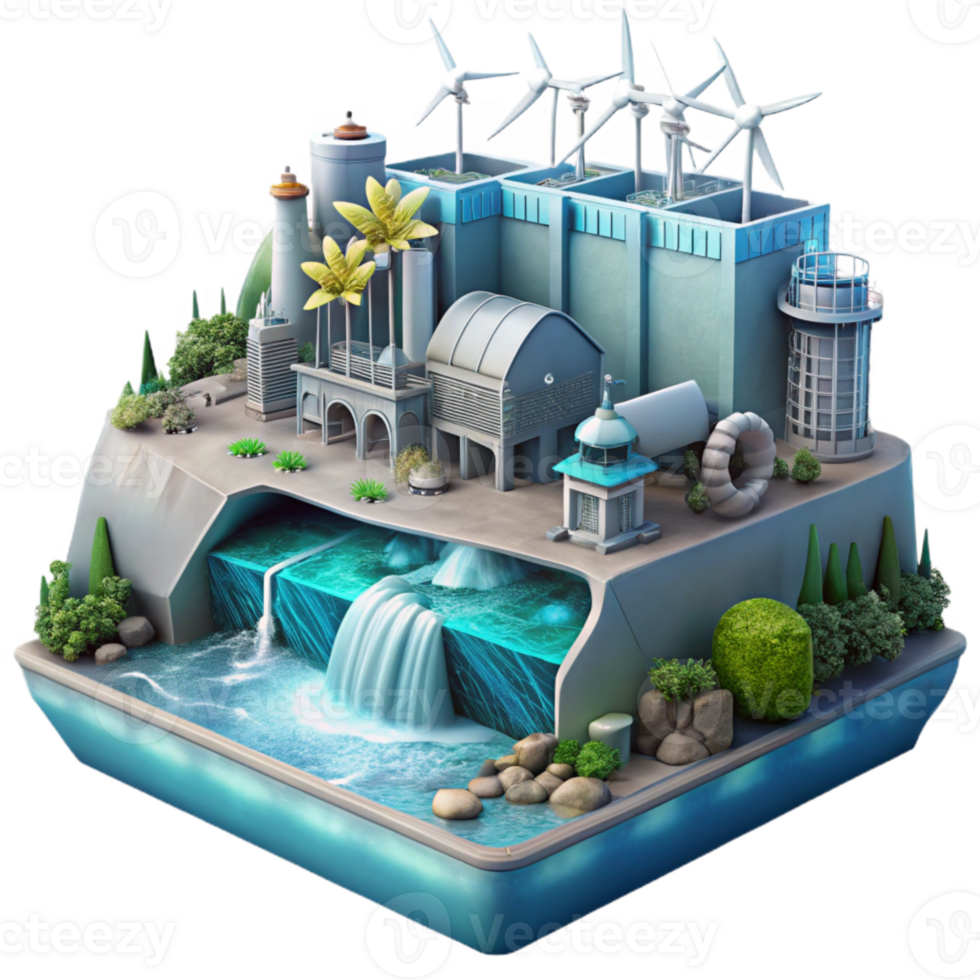 magnificent traditional Underwater City Hydroelectric Dam with Turbines Transparent Background png