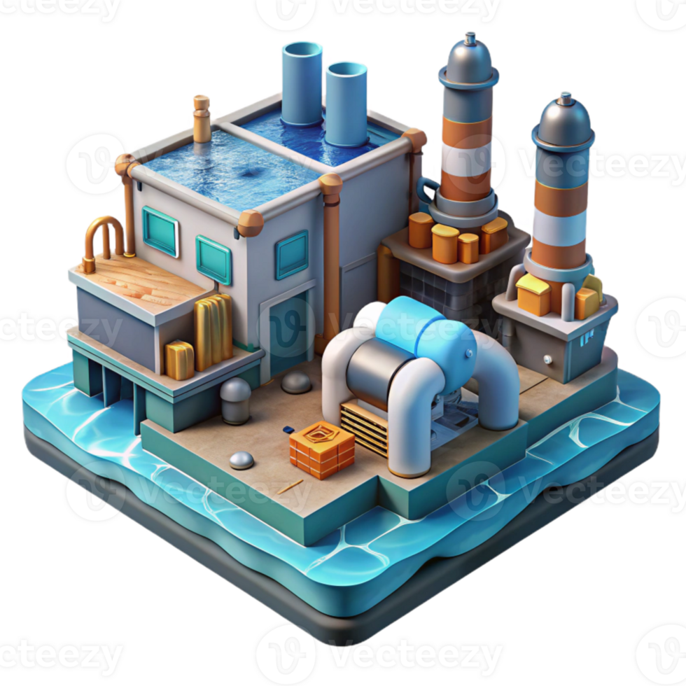wonderful abstract Underwater City Manufacturing Plant with Assembly Lines Transparent Background png