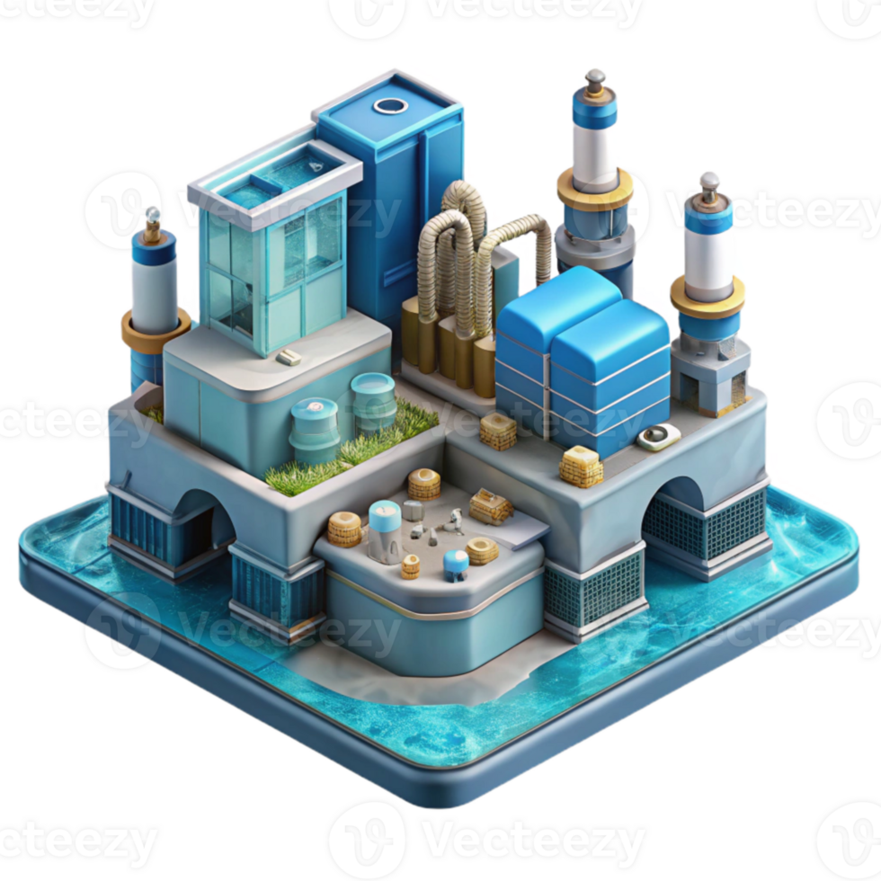 stunning artistic Underwater City Manufacturing Plant with Assembly Lines Transparent Background high quality png