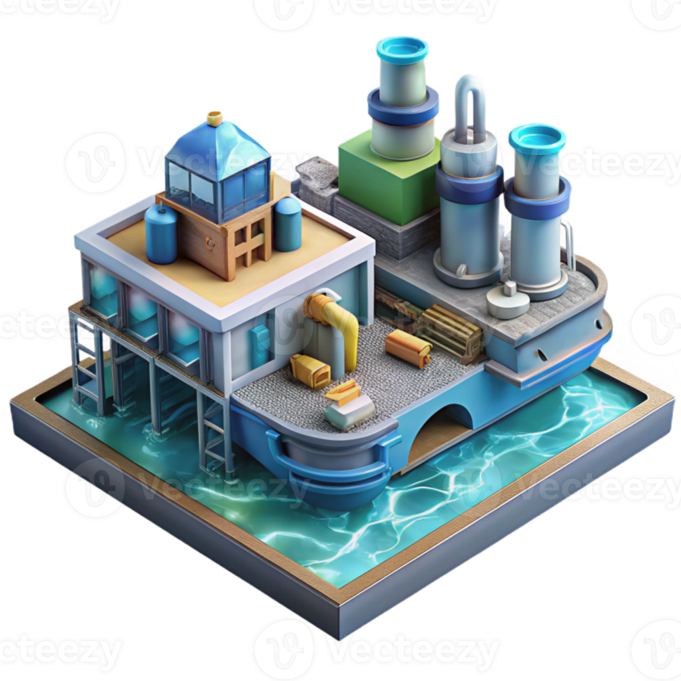 impressive rustic Underwater City Manufacturing Plant with Assembly Lines Transparent Background original png