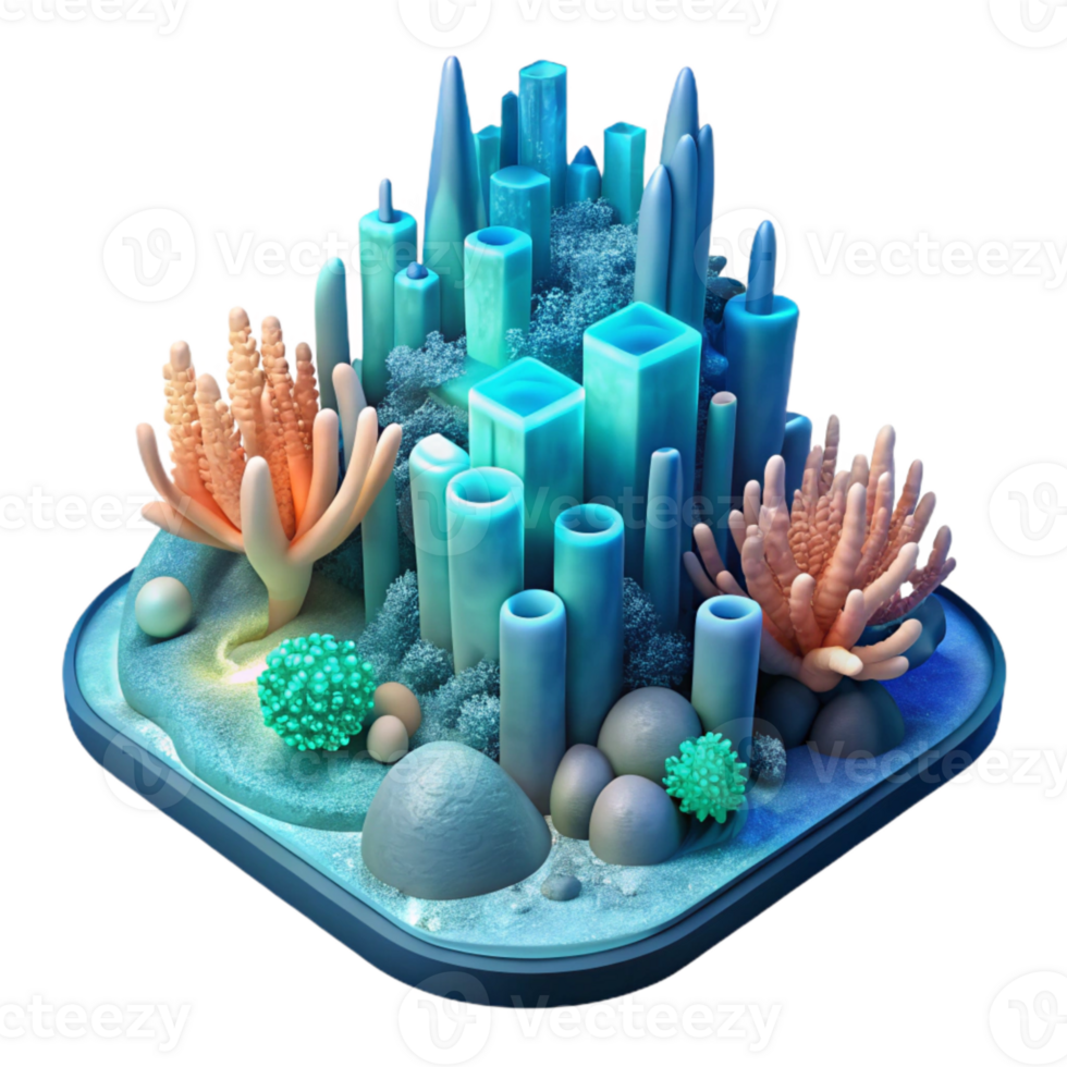 wonderful vintage Underwater City with Bio Luminescent Coral Transparent Background detailed png