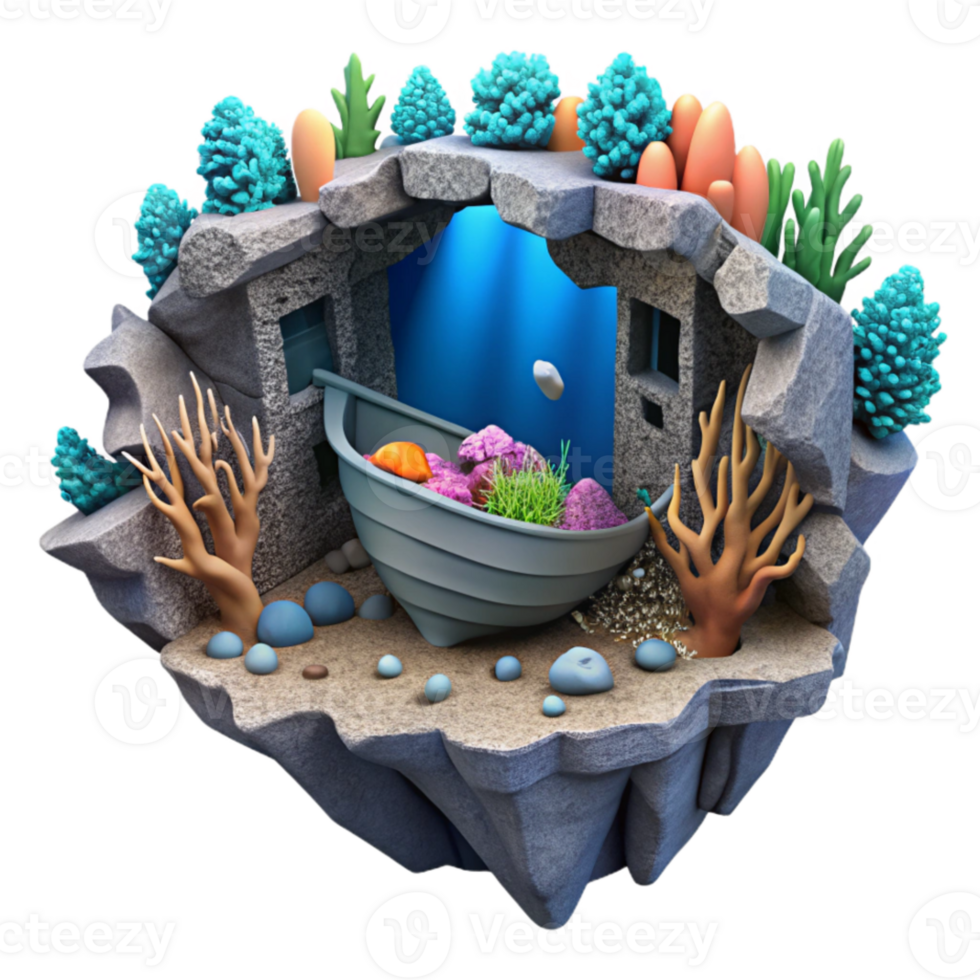 extraordinary modern Underwater Coral Reef Through Cracked Ship Hull Isolated high quality png
