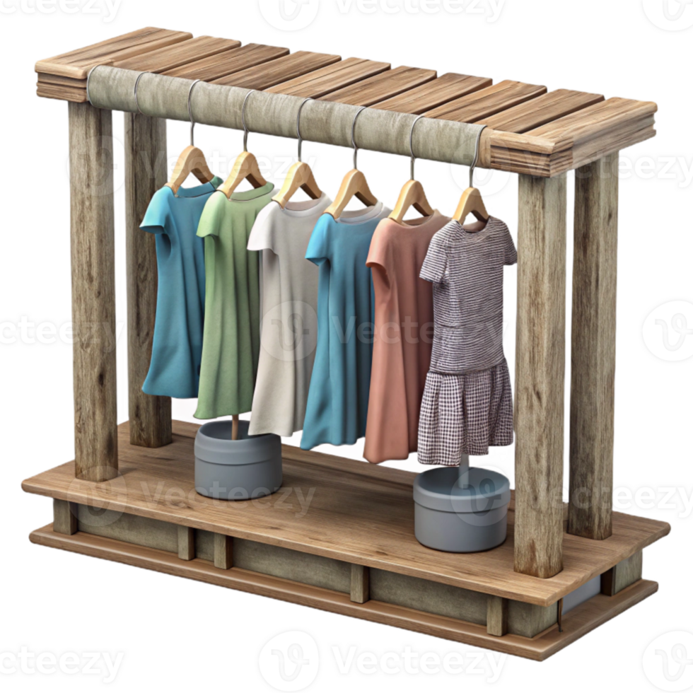 vibrant classic Upcycled Clothing Display Rack Wooden Cutout png
