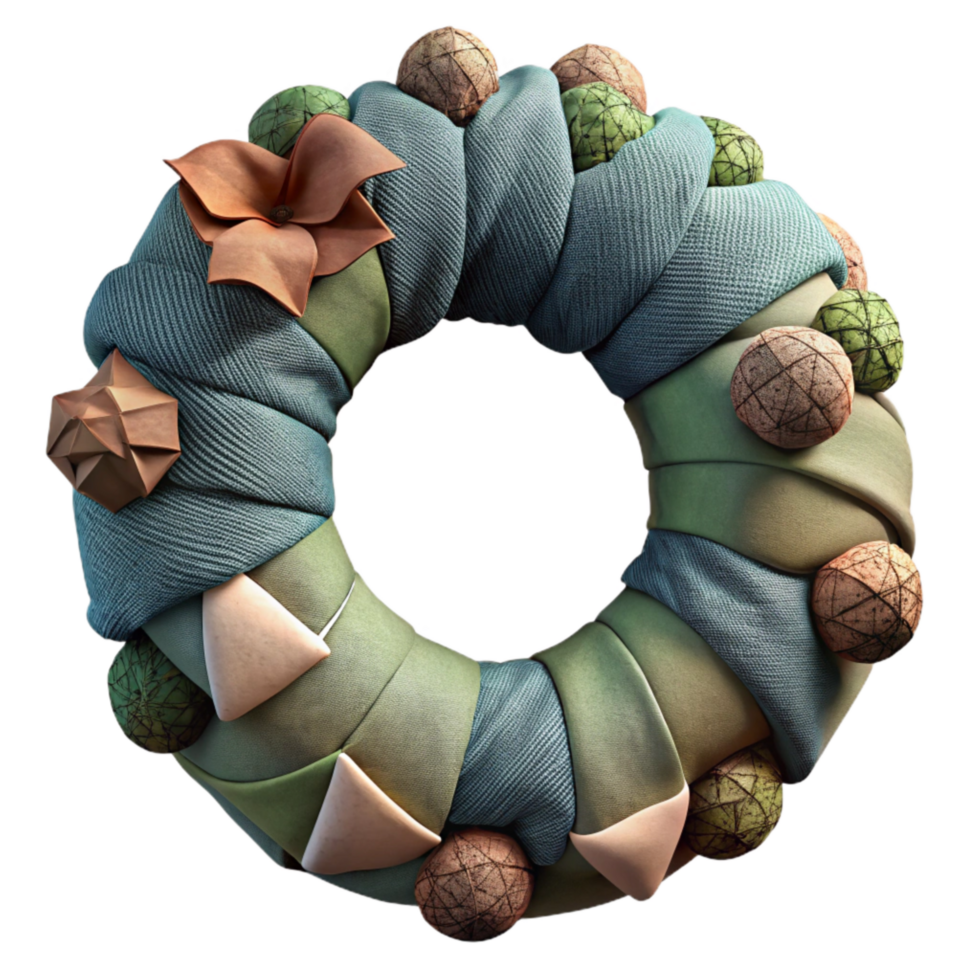 impressive abstract Upcycled Fabric Scrap Wreath Isolated on Transparent Background detailed png