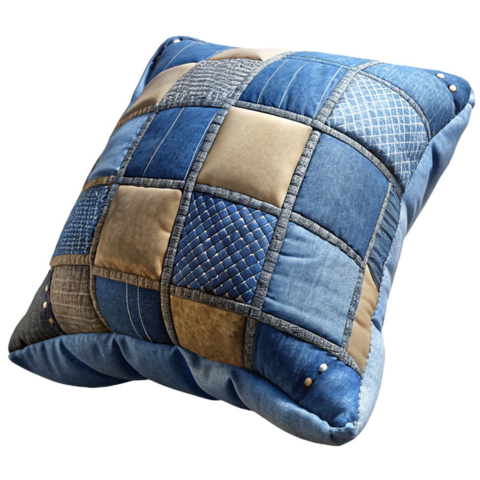 beautiful abstract Upcycled Jeans Patchwork Pillow Isolated high quality png