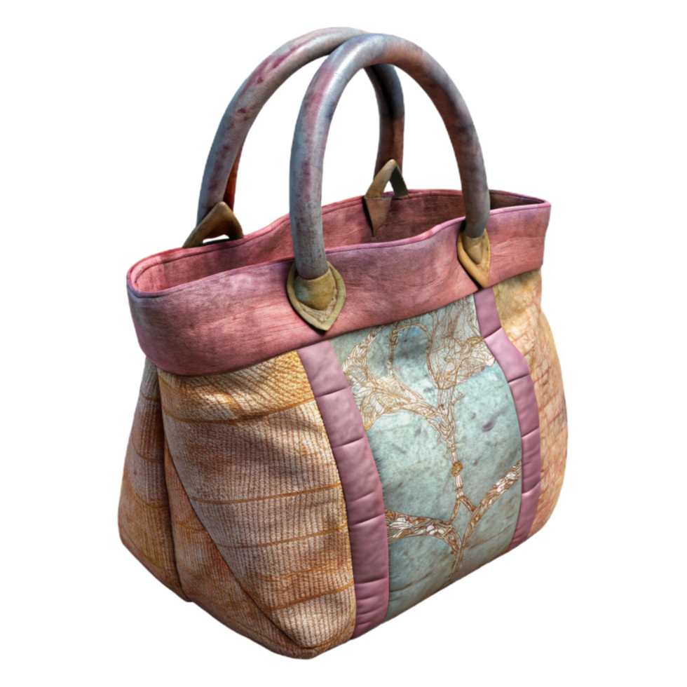 impressive rustic Upcycled Sari Fabric Tote Bag Isolated detailed png