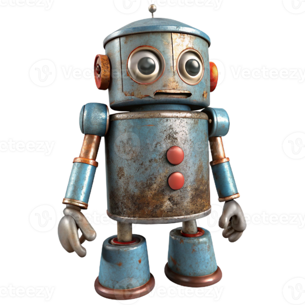stunning contemporary Upcycled Tin Can Robot Front View Transparent Background premium png
