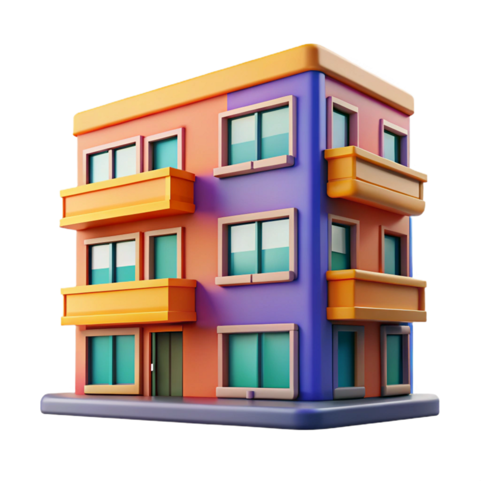 beautiful minimalist Urban Apartment Facade Bright Colors Cutout premium png