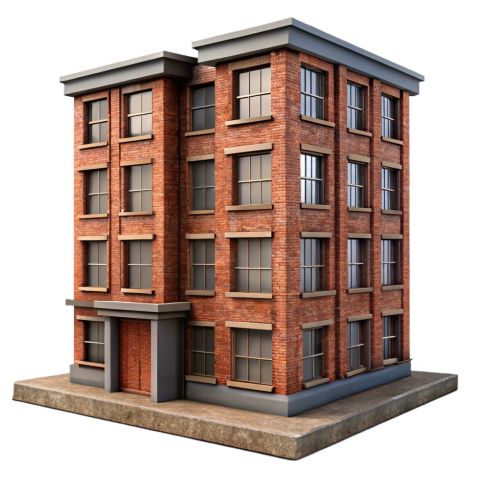 vibrant rustic Urban Apartment Building Brick Facade Isolated original png