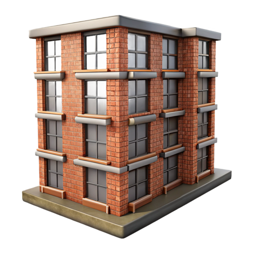 vibrant contemporary Urban Apartment Building Brick Facade Isolated premium png