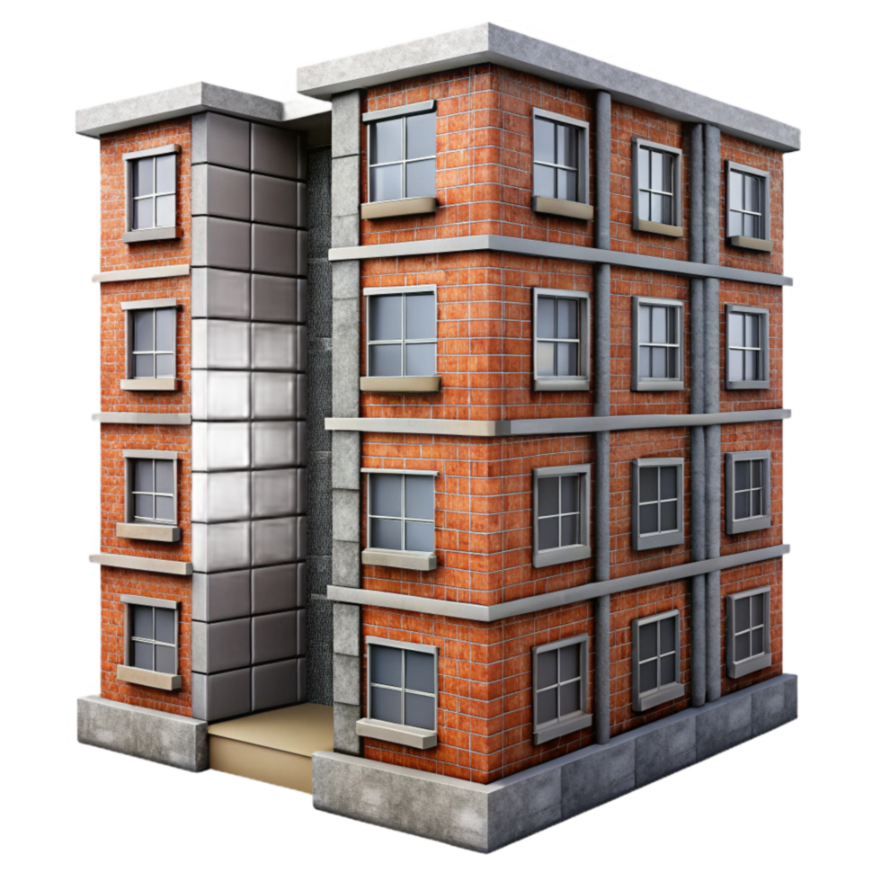 impressive rustic Urban Apartment Building Brick Facade Isolated authentic png