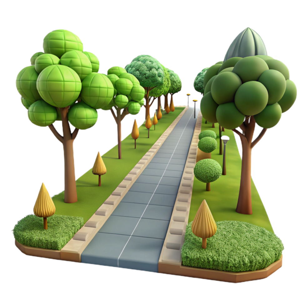 vibrant modern Urban Park Path Lined with Trees Isolated detailed png