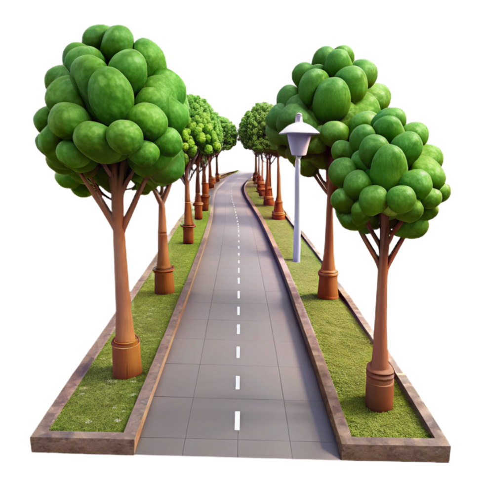 vibrant abstract Urban Park Path Lined with Trees Isolated png