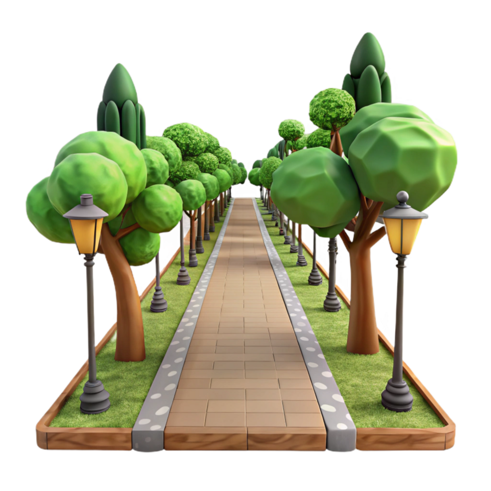 beautiful abstract Urban Park Path Lined with Trees Isolated genuine png