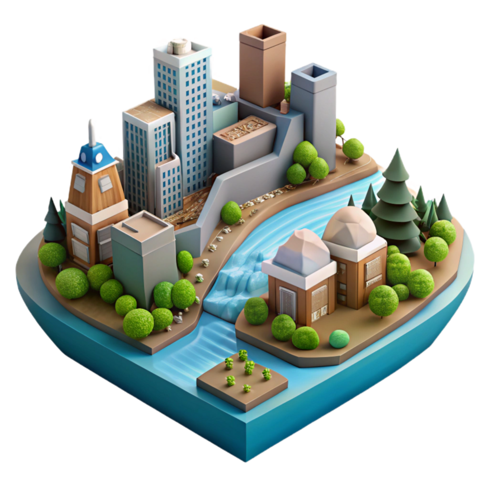 vibrant contemporary Urban River Landscape Illustration Isolated Transparent Background original png