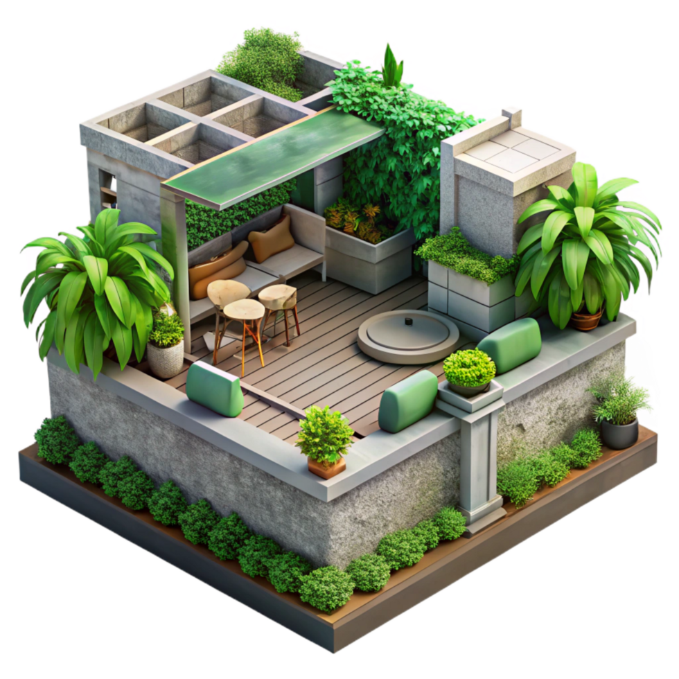 vibrant abstract Urban Rooftop Garden Cutout Lush Green Foliage png