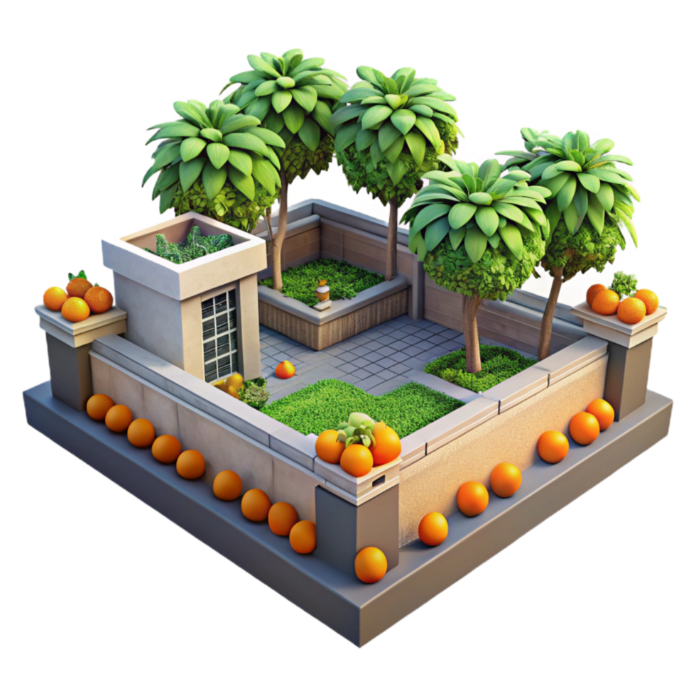 dramatic creative Urban Rooftop Garden with Beehives Isolated authentic png