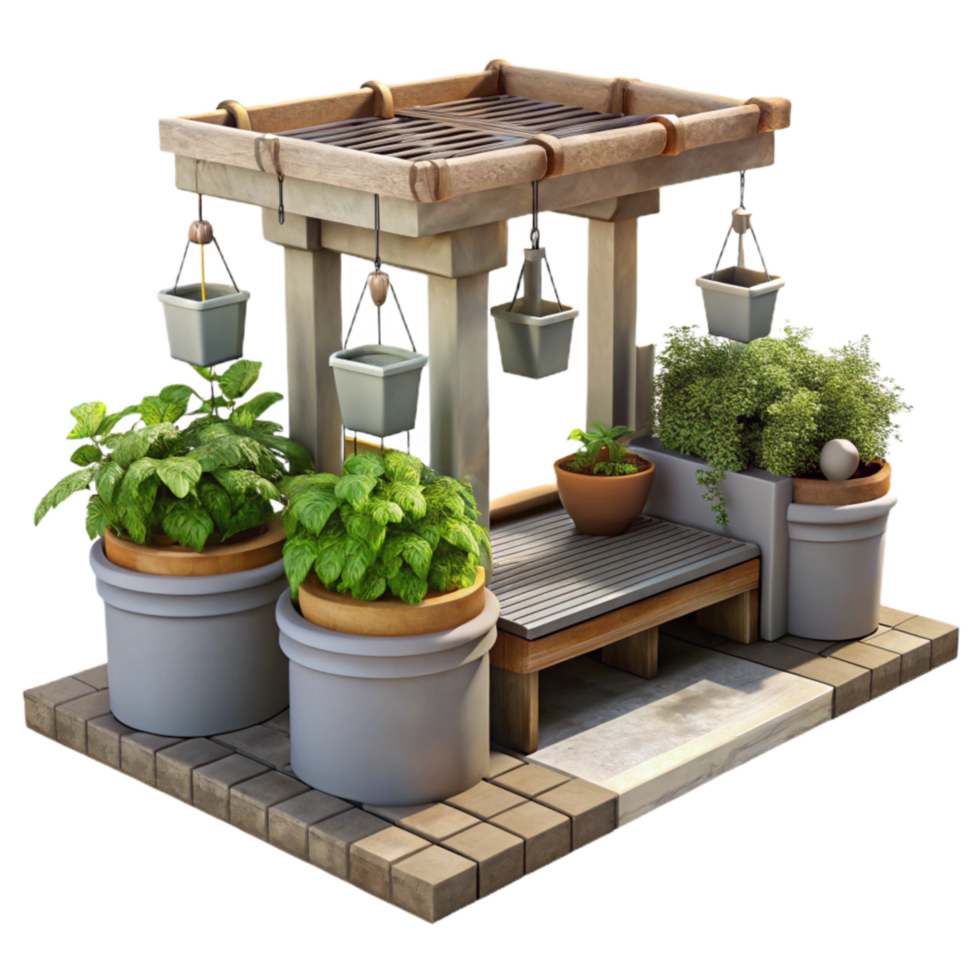 beautiful traditional Urban Rooftop Garden with Beehives Isolated high resolution png