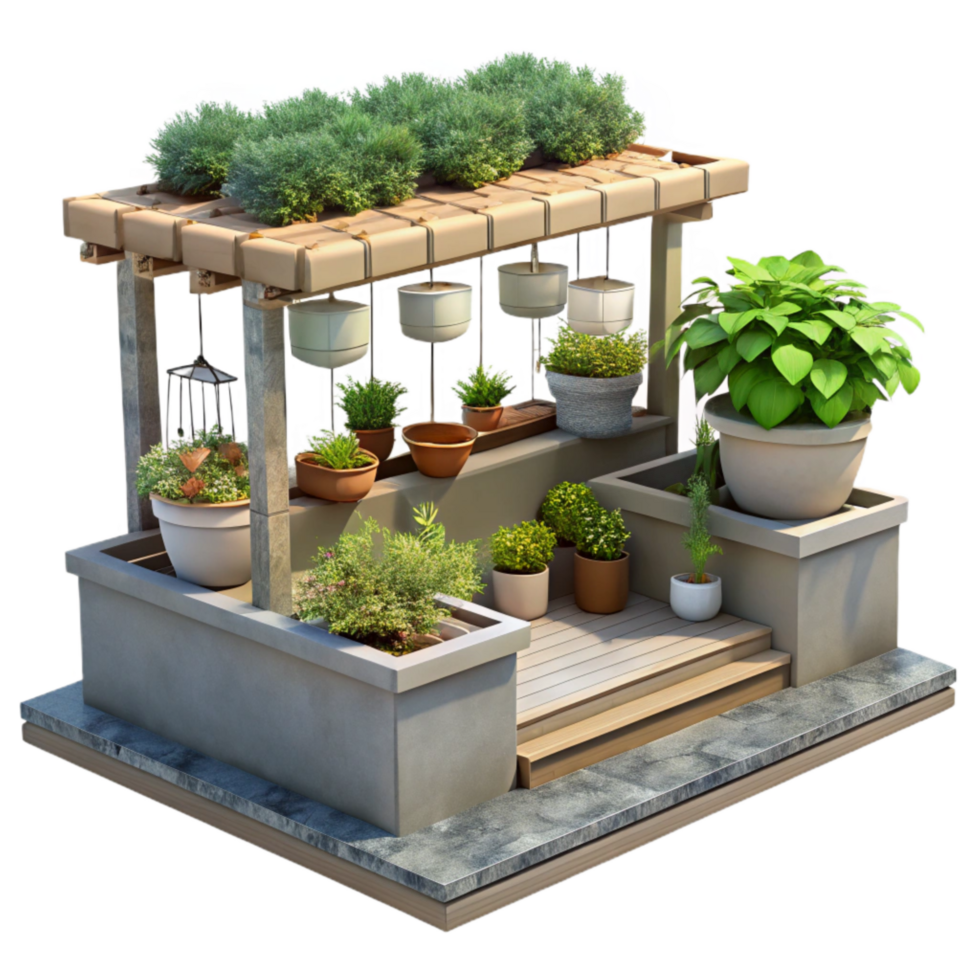 dramatic artistic Urban Rooftop Garden with Beehives Isolated exclusive png