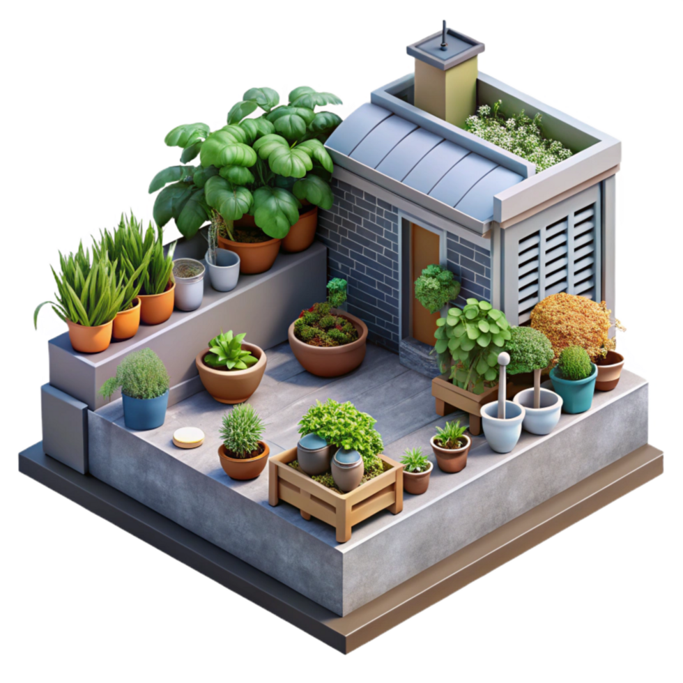 wonderful classic Urban Rooftop Garden with Beehives Isolated premium png