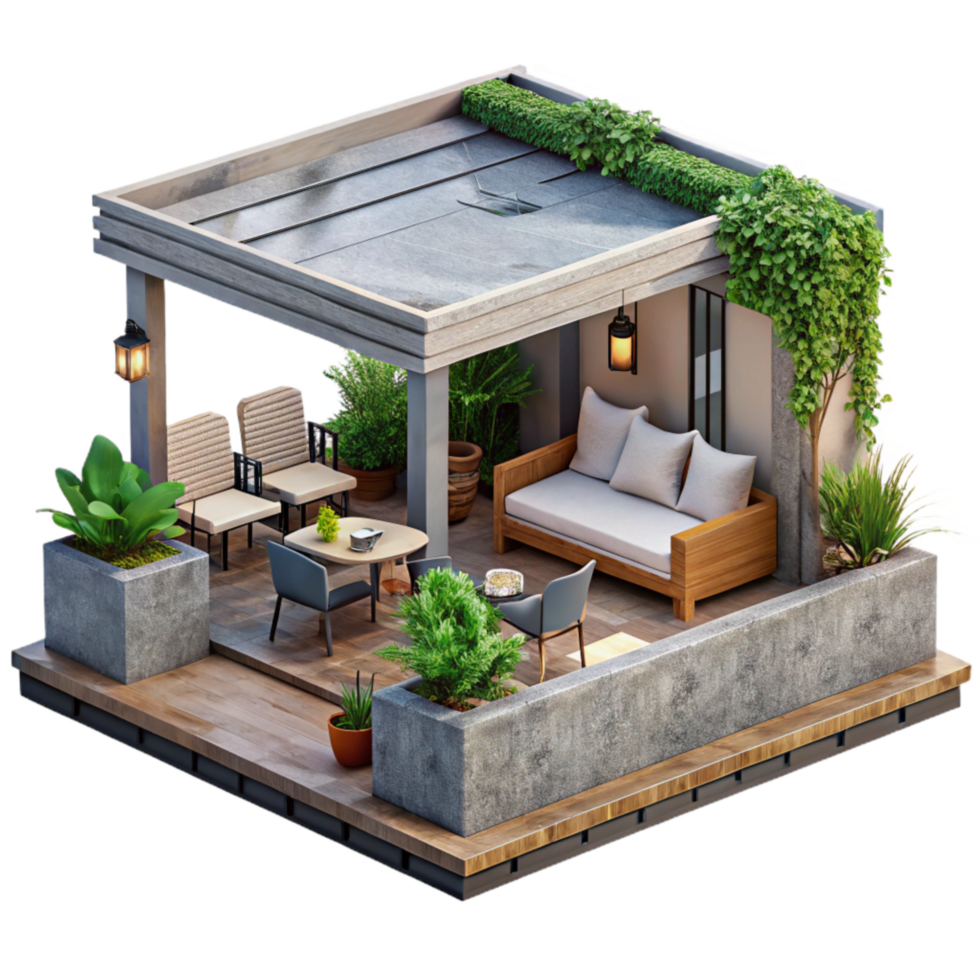 stunning modern Urban Rooftop Garden with Beehives Isolated high resolution png