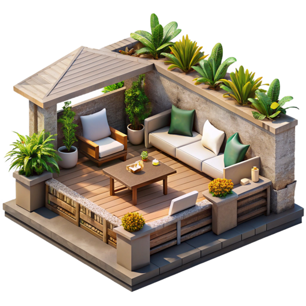 serene rustic Urban Rooftop Garden with Beehives Isolated detailed png
