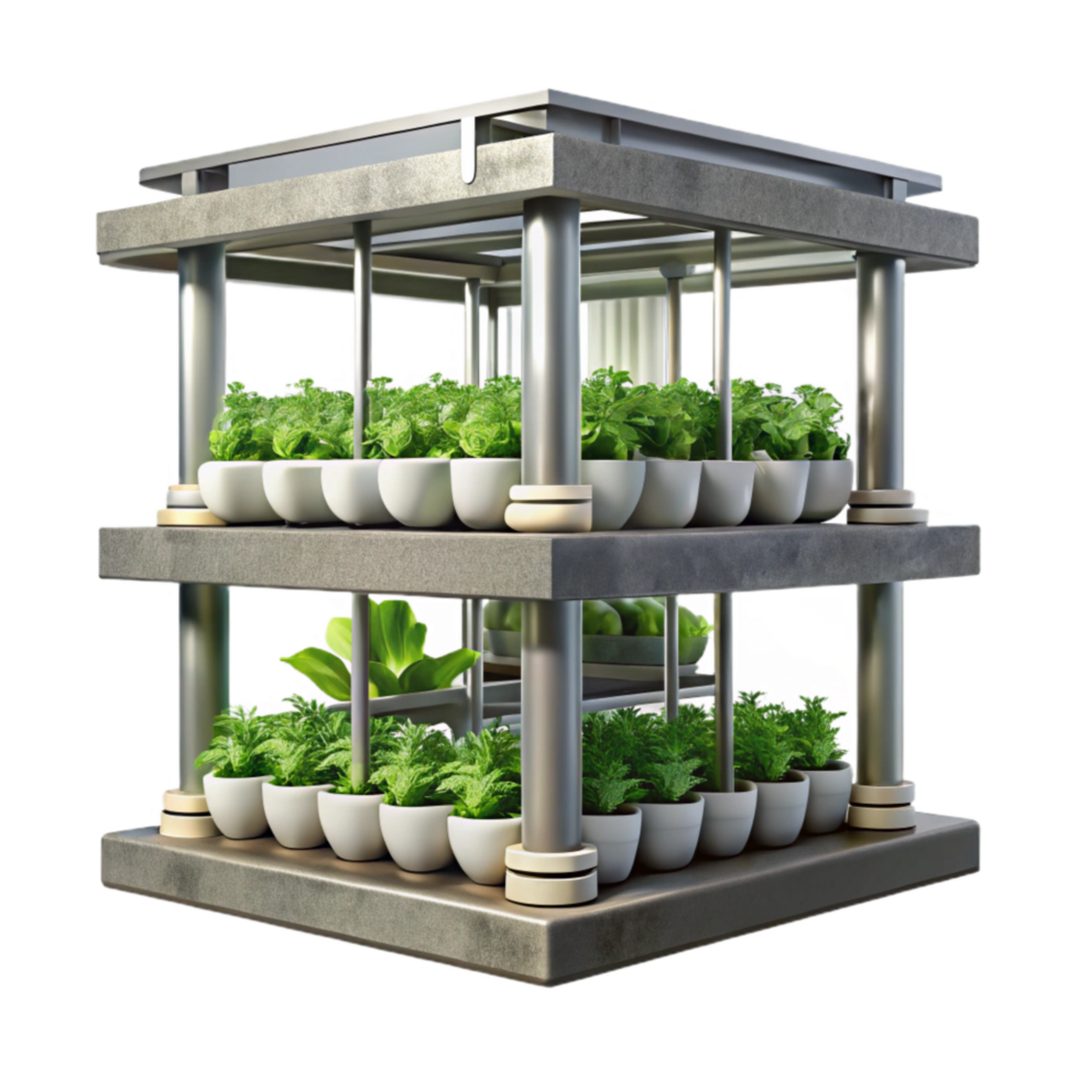 stunning rustic Urban Vertical Farming System with Hydroponics Isolated png