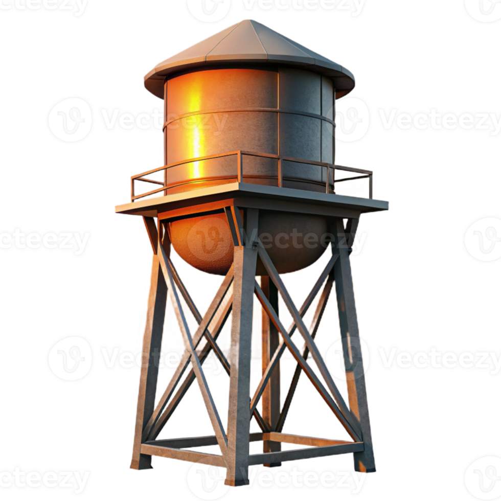 elegant contemporary Urban Water Tower at Sunset Silhouette Cutout authentic png