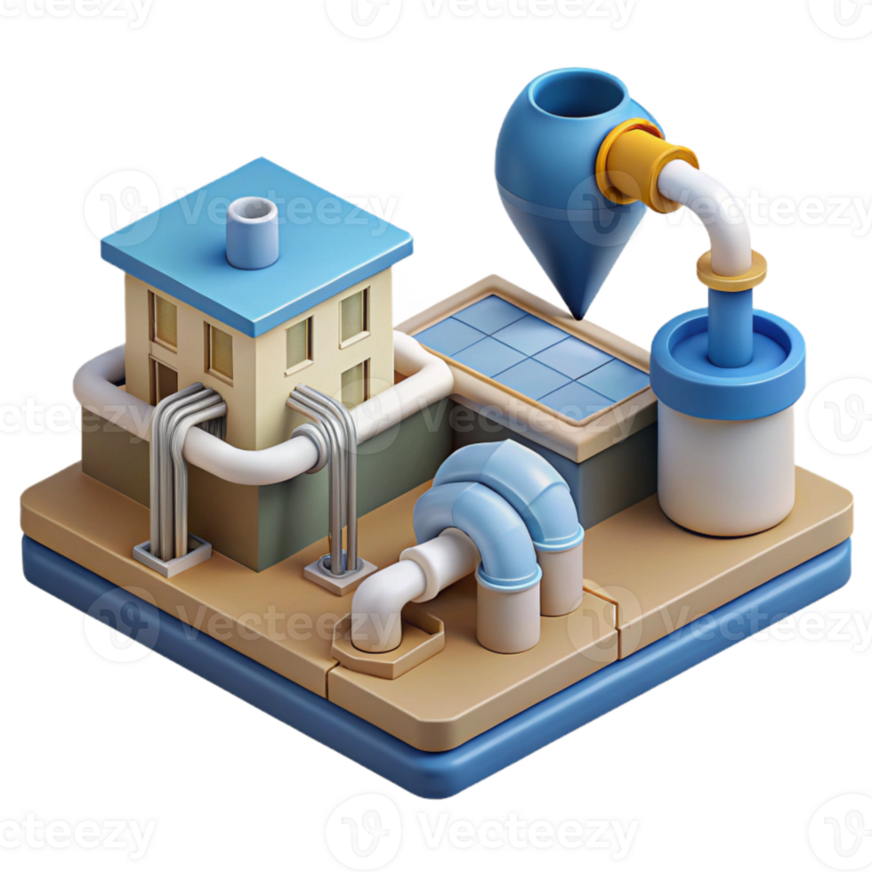 serene modern Urban Water Supply System Diagram Isolated Element high quality png