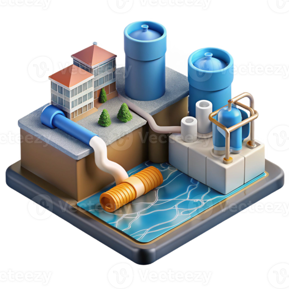 extraordinary vintage Urban Water Supply System Diagram Isolated Element genuine png