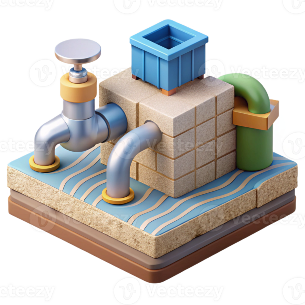 vibrant traditional Urban Water Supply System Diagram Isolated Element detailed png