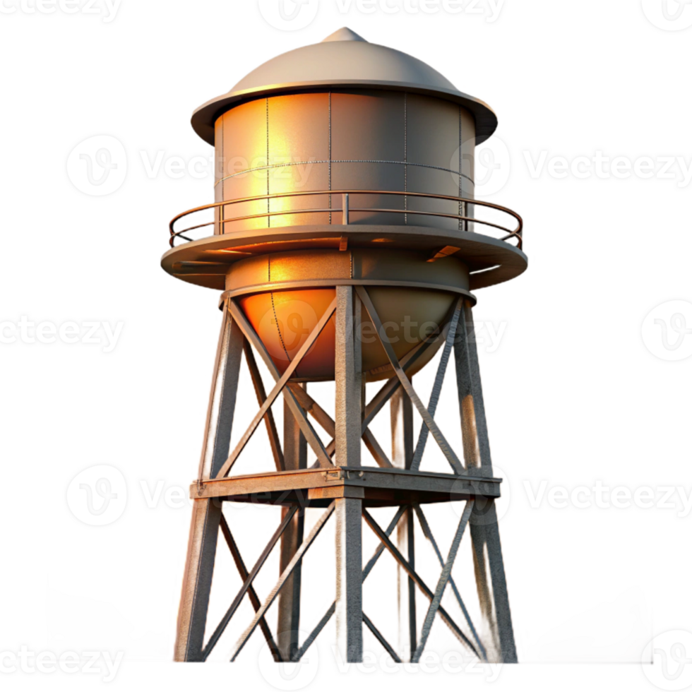 vibrant vintage Urban Water Tower at Sunset Silhouette Cutout professional png