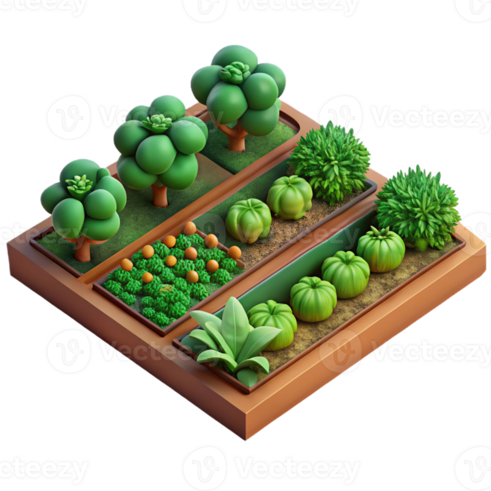 wonderful creative Vegetable Garden Plot Top View Transparent Background with Lush Green professional png