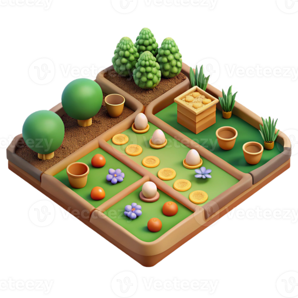 beautiful vintage Vegetable Garden Plot Top View Transparent Background with Lush Green high resolution png
