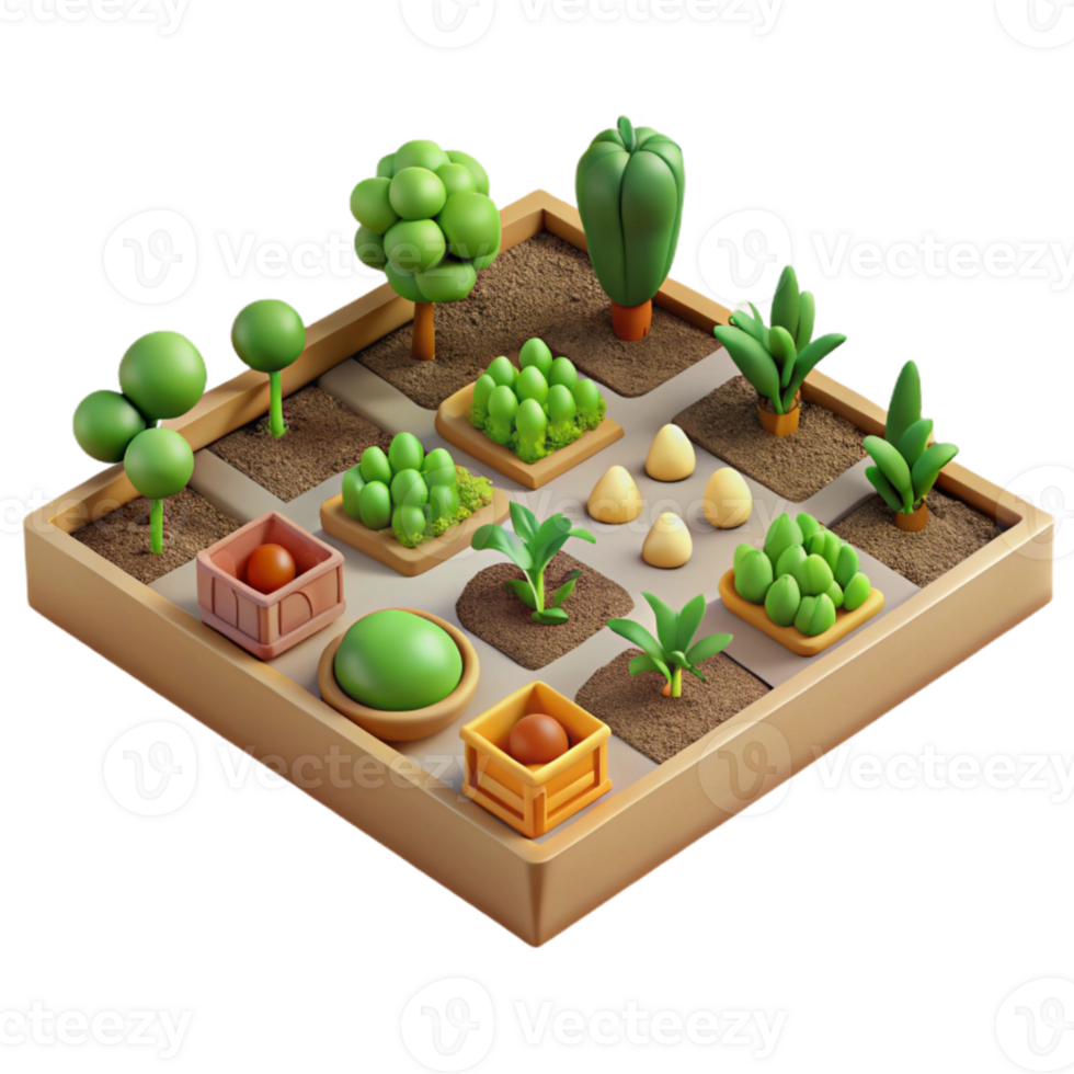 stunning abstract Vegetable Garden Plot Top View Transparent Background with Lush Green professional png