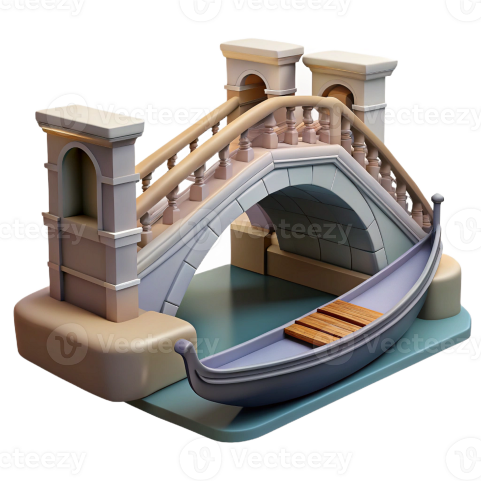 wonderful traditional Venetian Bridge with Gondola Passing Underneath Transparent Background png
