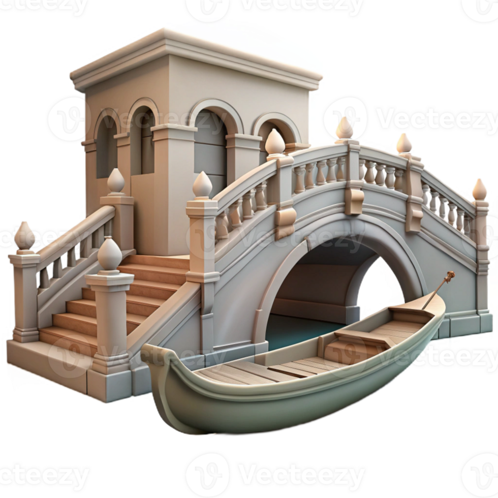 impressive abstract Venetian Bridge with Gondola Passing Underneath Transparent Background genuine png