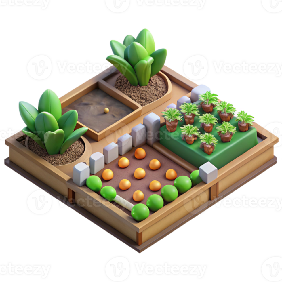 vibrant vintage Vegetable Garden Plot Top View Transparent Background with Lush Green original png