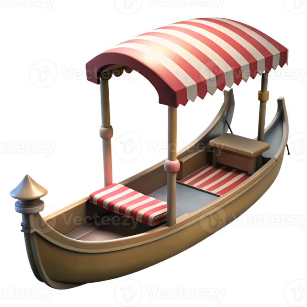 stunning vintage Venetian Gondola with Striped Canopy Isolated Element genuine png