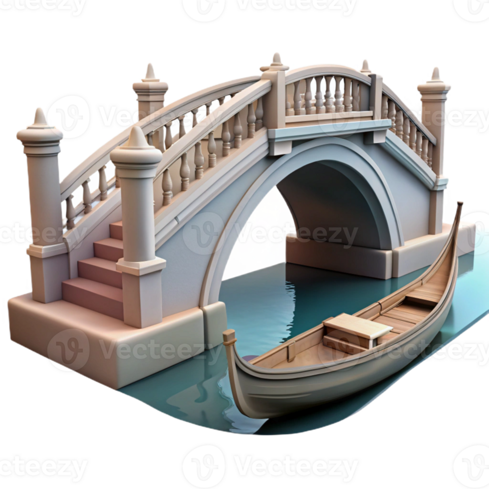 wonderful minimalist Venetian Bridge with Gondola Passing Underneath Transparent Background professional png