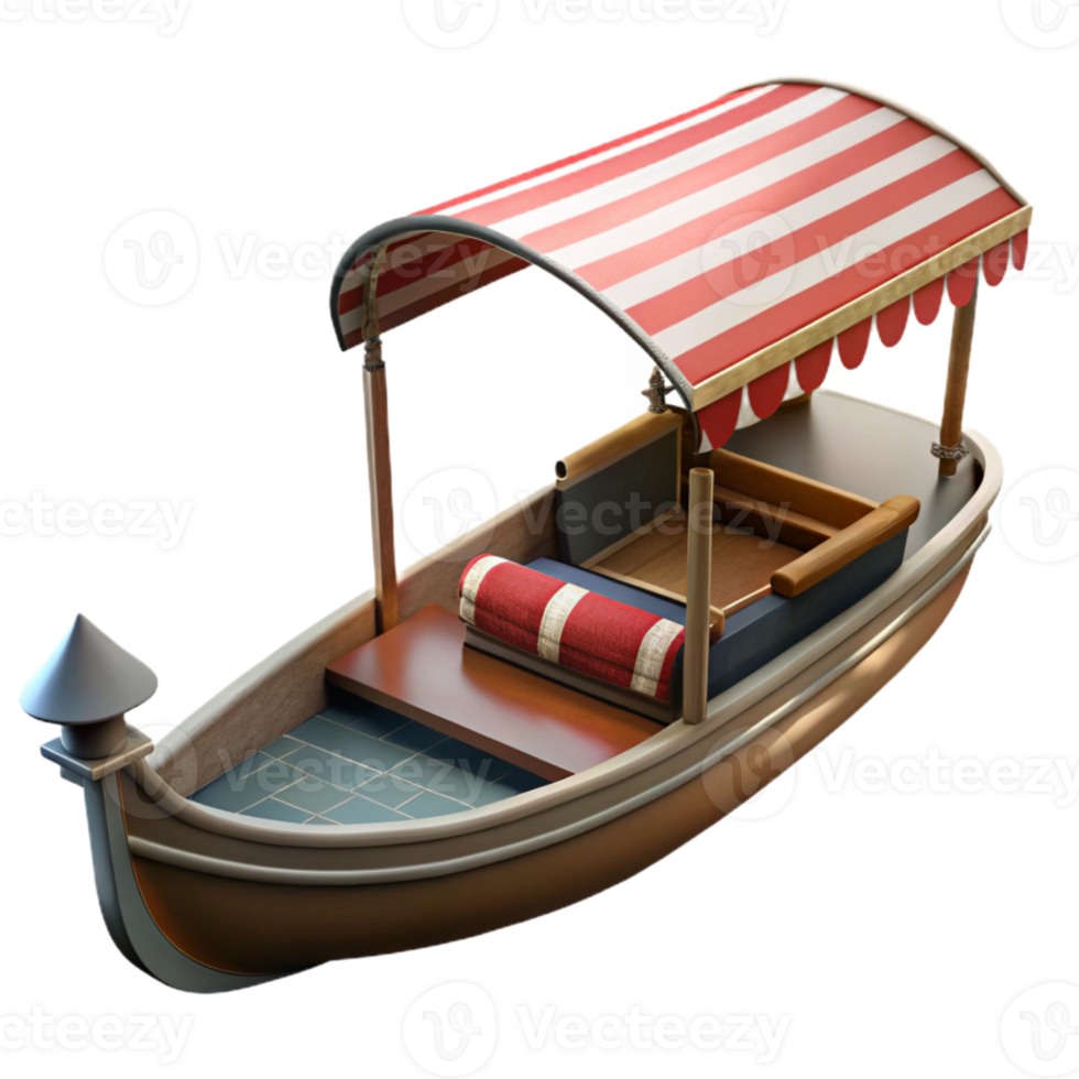 serene classic Venetian Gondola with Striped Canopy Isolated Element high quality png