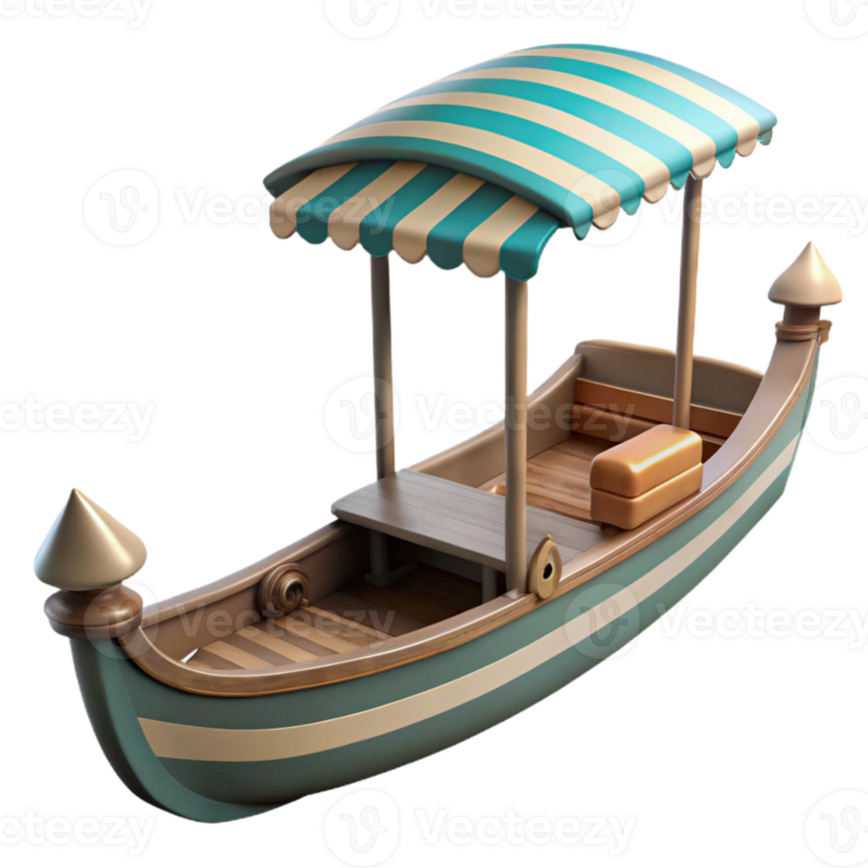 elegant minimalist Venetian Gondola with Striped Canopy Isolated Element png