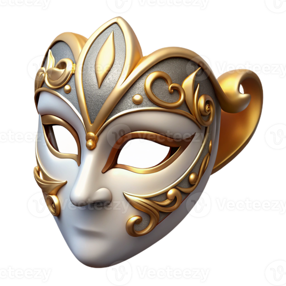 dramatic rustic Venetian Mask Isolated with Gold Accents Transparent Background exclusive png
