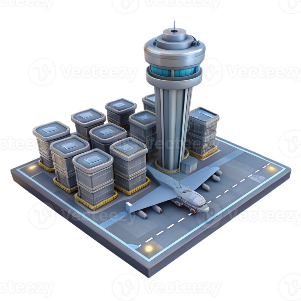 stunning rustic Vertical City Airport with Landing Pads Transparent Background original png