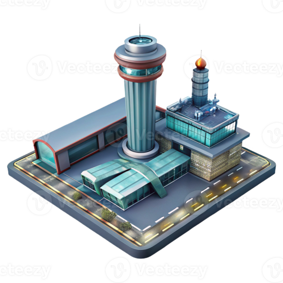 elegant modern Vertical City Airport with Landing Pads Transparent Background genuine png