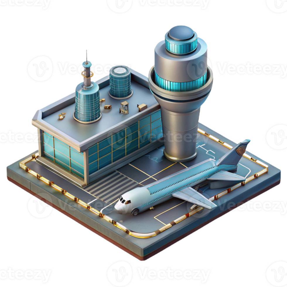 elegant vintage Vertical City Airport with Landing Pads Transparent Background high quality png
