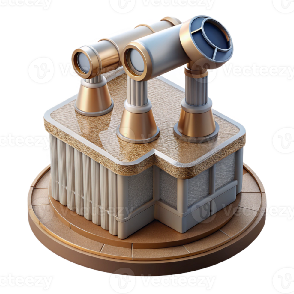 impressive rustic Vertical City Observation Deck with Telescopes Transparent Background authentic png